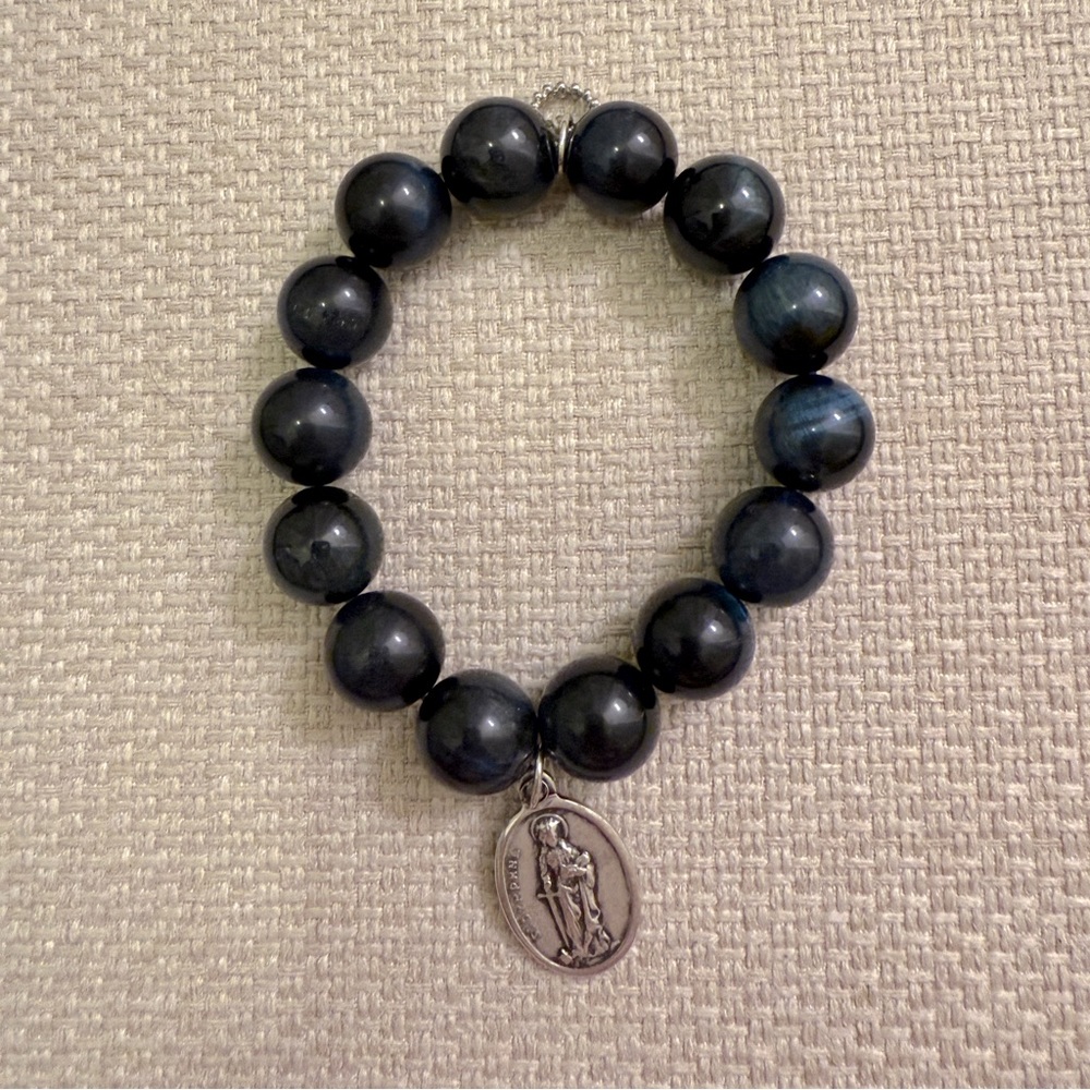 EUC Powerbeads by Jen and 14mm Celestial Tiger Eye with Silver St. Dymphna Medal